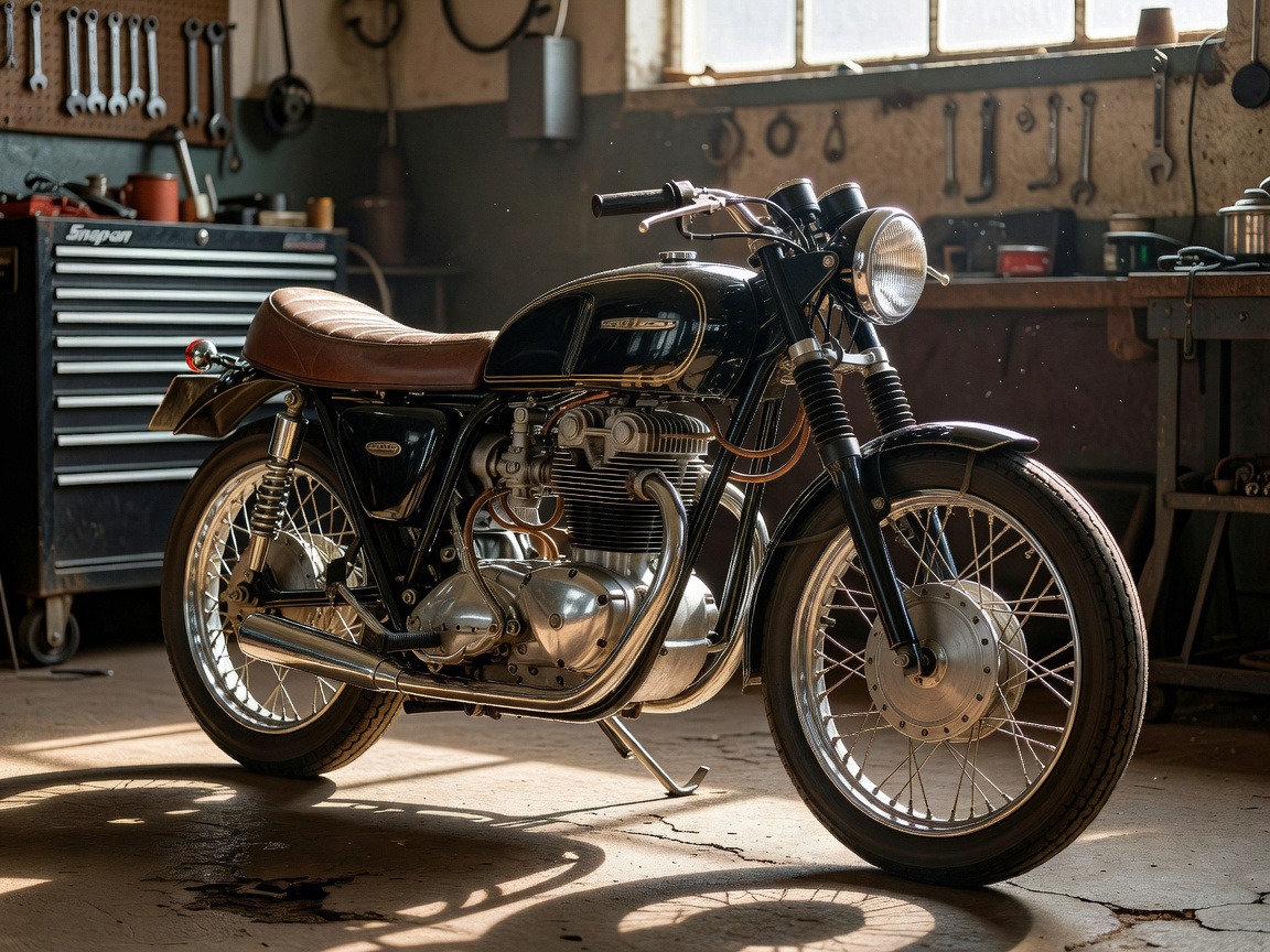 Classic vintage motorcycle showing detailed engineering