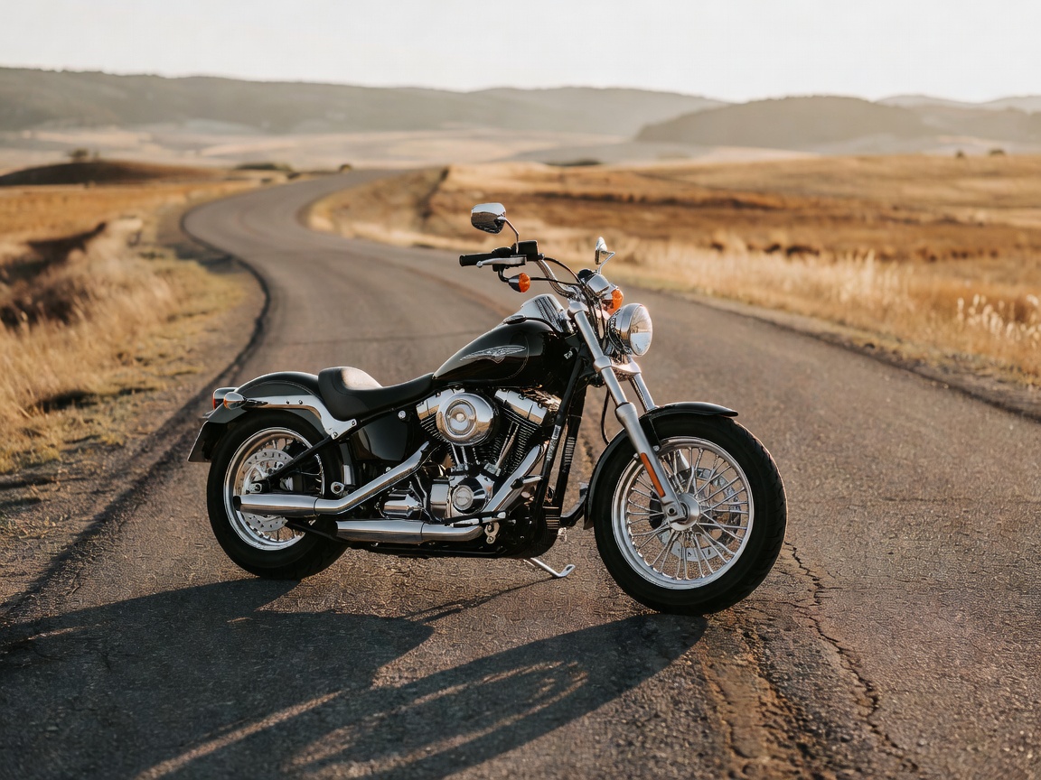 Cruiser motorcycle parked on a paved road