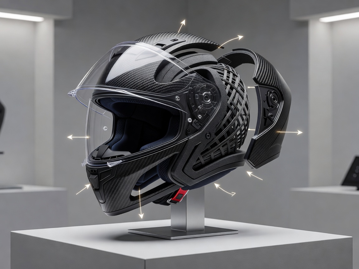 Motorcycle Helmet Display Showing Safety Features